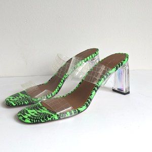 Kurt Geiger Women's Neon Green Snakeskin Clear Jelly Square Toe Heels